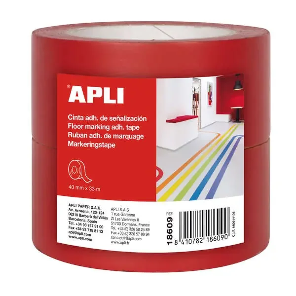 Apli Cinta de Señalizacion Adhesiva PVC 40x33mm 160?m – Desbobinado Silencioso – Adhesivo Solvente – Resistente a Rayos UV