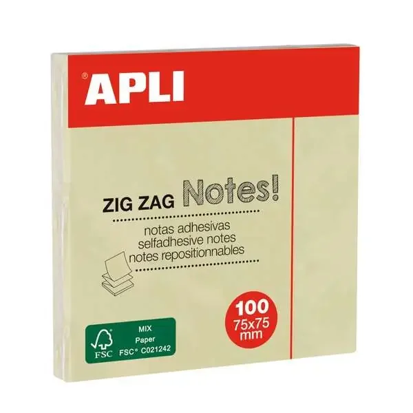 Apli Classic Bloc de 100 Notas Adhesivas Zigzag 75 x 75 mm – Color Amarillo