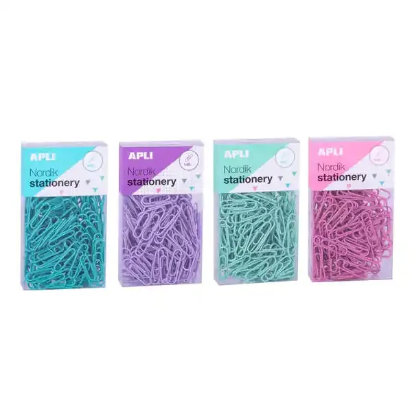 Apli Clips Nordik Pastel – 28mm – 140 Clips por Caja – 12 Cajas (3 Colores) – Eurohole para Colgar – Rosa, Lila, Azul y Turquesa
