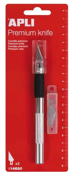 Apli Cuchillo Hobby de Precision Premium – 15mm – Hoja de Acero Inoxidable – Acabado Soft – Reemplazo Facil de Cuchilla – Incluye 3 Cuchillas de Recambio