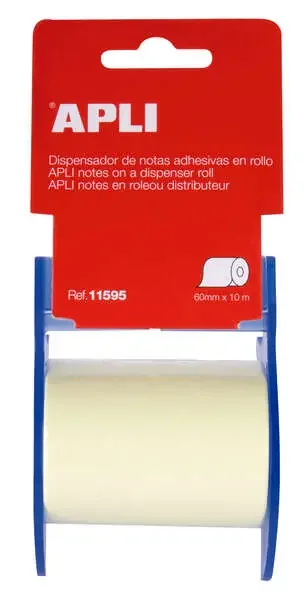 Apli Dispensador Nota Adhesiva Rollo – 60mm x 10m – Facil de Usar – Adhesivo de Calidad – Amarillo