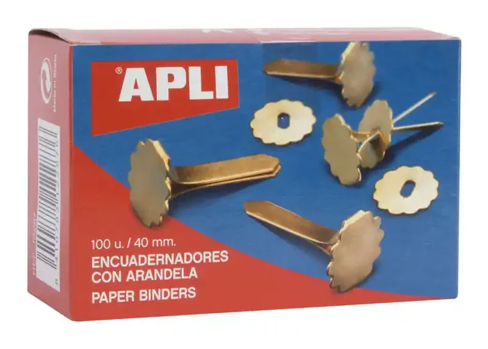 Apli Encuadernadores Metalicos con Arandela – 40mm – Caja de 100 – Aptos para Todo Tipo de Documentos – Incluyen Arandela para Embellecer y Evitar Rozaduras