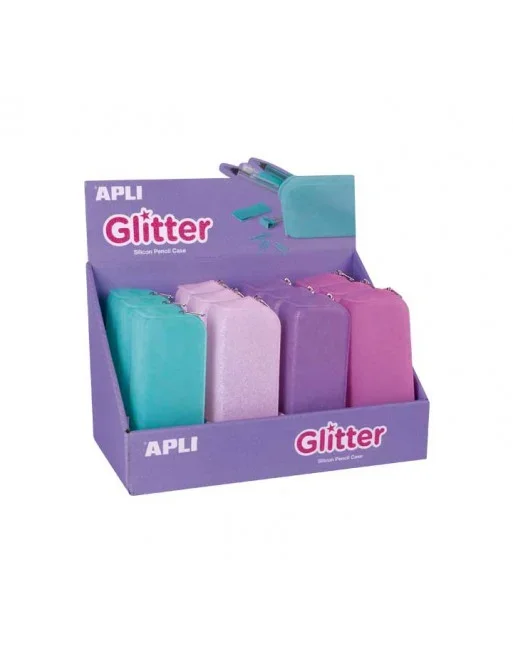 APLI EXPOSITOR 12 ESTUCHES DE SILICONA EFECTO *GLITTER* 18216