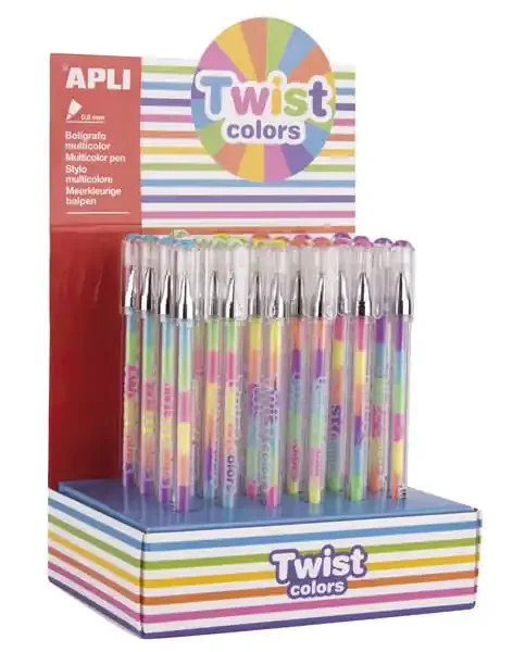 Apli Expositor Boligrafos Gel Pen Twist Colors – 0.8mm – Tinta Que Cambia de Color – Acabado Fluor – 24 Unidades – Secado Rapido y Larga Duracion