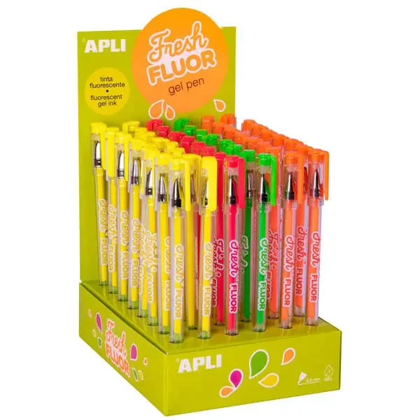 Apli Gel Pen Fresh Fluor – 48 Boligrafos de Tinta Gel Fluorescente – Secado Rapido y Larga Duracion – Grueso de Escritura de 1mm