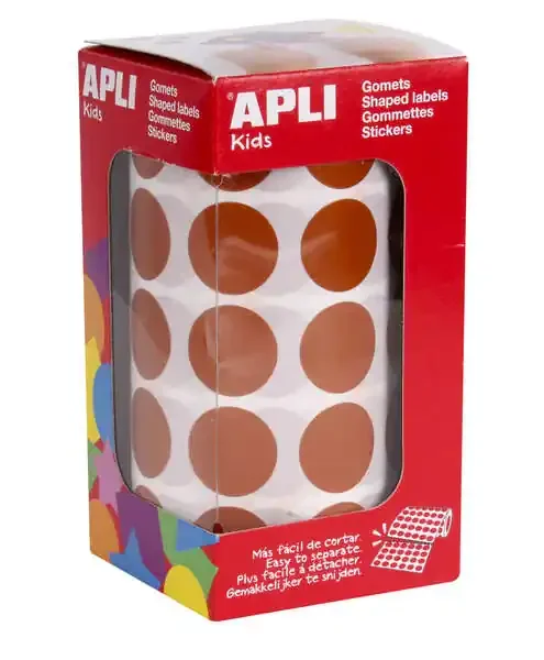 Apli Gomets Redondos Marron Ø 20mm – 59 Hojas Pretroqueladas – 1770 Gomets por Rollo – Adhesivo Base Agua – Normas EN-71 y Cadena de Custodia FSC