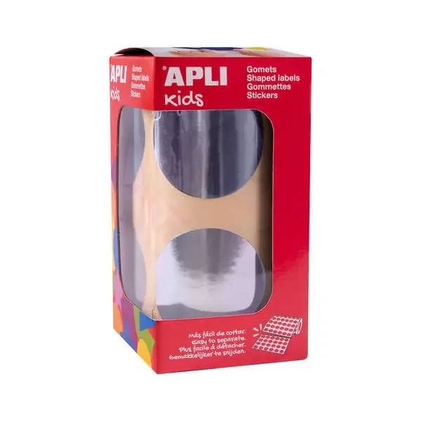Apli Gomets Redondos Plata Metalizado – Ø 45mm – 354 Gomets por Rollo – Desarrolla Psicomotricidad Fina y Varias Capacidades y Habilidades