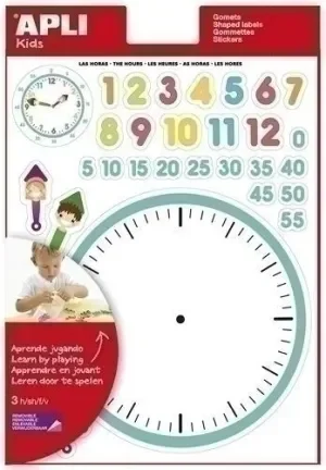 APLI GOMETS TEMATICOS LAS HORAS – 90 GOMETS EN 3 HOJAS – AYUDA EN EL APRENDIZAJE DE LAS HORAS Y HABILIDADES MOTORAS – ADHESIVO REMOVIBLE – ADHESIVO BASE AGUA – LIBRE DE DISOLVENTES – COLORIDO