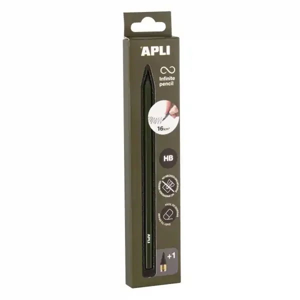 Apli Infinite Pencil Pack de Lapiz Infinito HB + Mina de Recambio + Tapon Protector – Para Escribir hasta 16km – Color Verde Oscuro
