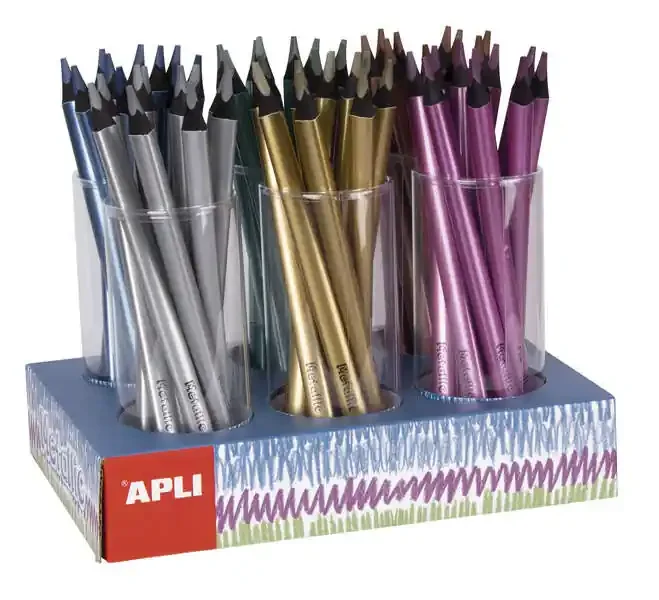 Apli Jumbo Metallic Expositor de Lapices – 5mm de Grosor Triangular – 108 Lapices Fluorescentes Surtidos – Ideal para Mejor Sujecion y Mayor Cobertura en Un Solo Trazo