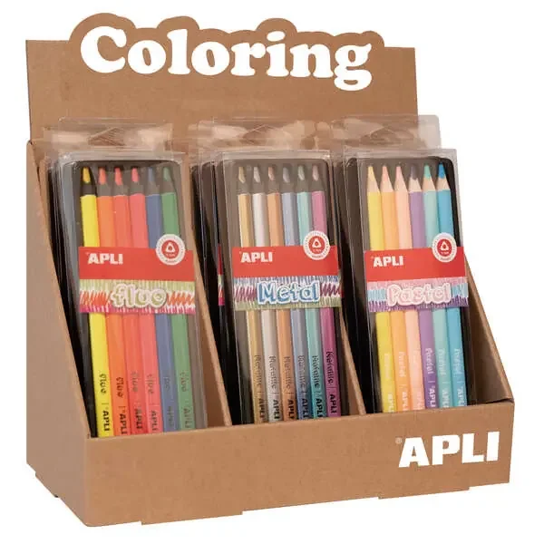 Apli Jumbo Set de Lapices – 5mm de Grosor – 12 Cajas Surtidas con 6 Lapices Cada Una – Fluo, Metal y Pastel