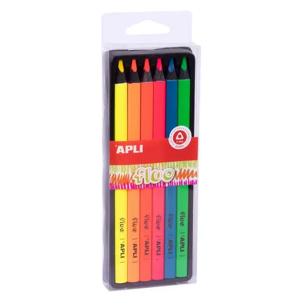 Apli Lapices Jumbo Fluo – 5mm de Trazo – Caja Individual con 6 Colores Surtidos – Madera Triangular para Mejor Sujecion