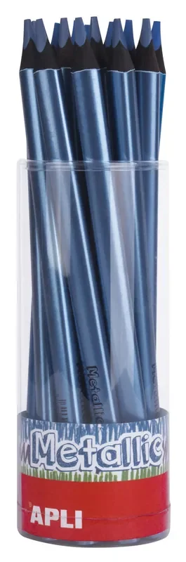 Apli Lapices Jumbo Metallic Azul Metalizado – 5mm de Grosor Triangular – 18 Unidades por Pack – Ideal para Mejor Sujecion y Mayor Cobertura en Un Solo Trazo – Formato Practico para Expositor