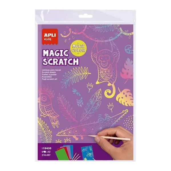 Apli Magic Scratch Colores Pack de 8 Laminas para Rascar – Medidas 210 x 297mm – Colores Surtidos