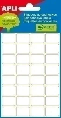 APLI MINIBOLSA DE 54 ETIQUETAS RECTANGULARES 22X32MM – 6 HOJAS POR 9 ETIQUETAS – ADHESIVO PERMANENTE – CANTOS ROMOS – COLOR BLANCO