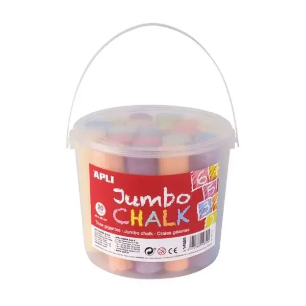 Apli Pack de 20 Tizas Jumbo Ø 25 x 105 mm – Aptas para Uso Escolar – Colores Surtidos
