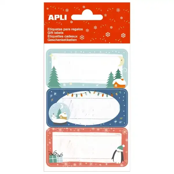 Apli Pack de 27 Etiquetas Adhesivas Navideñas para Regalos – Diseños Surtidos – Espacio para Escribir