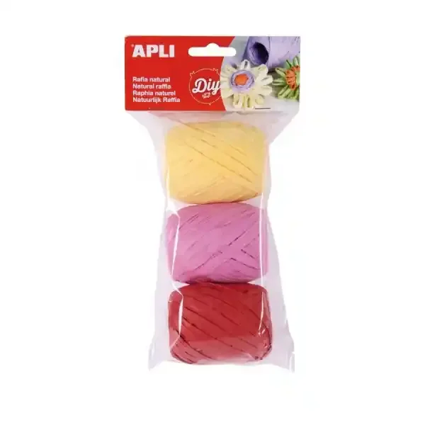 Apli Pack de 3 Ovillos de Rafia Natural Tonos Candy – Ideal para Manualidades y Decoraciones – Colores Surtidos