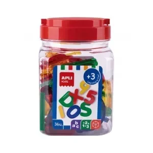 APLI PACK DE 36 LETRAS Y NUMEROS TRANSPARENTES – TAMAñO 50 MM – COLORES SURTIDOS