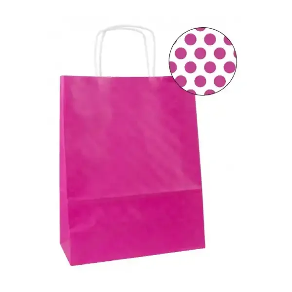 Apli Pack de 50 Bolsas Kraft – Alta Resistencia – Asas rizadas – Reutilizables y reciclables – Color Fucsia