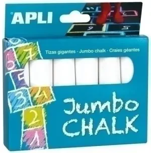 APLI PACK DE 6 TIZAS REDONDAS JUMBO – TAMAñO à 25 X 105MM – SULFATO DE CALCIO BAJO EN RESIDUO – APTAS PARA USO ESCOLAR – COLOR BLANCO