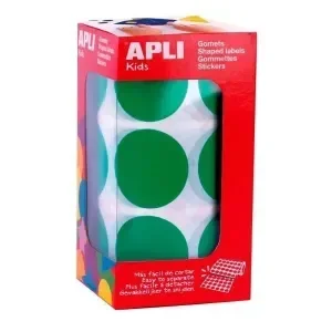 APLI PACK DE 708 GOMETS REDONDOS Ã 33MM – 59 HOJAS PRETROQUELADAS – ADHESIVO PERMANENTE – IDEAL PARA ESCUELAS INFANTILES Y COLEGIOS – COLOR VERDE