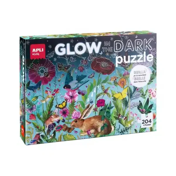 Apli Puzle Fluorescente Glow in the Dark Flores – 204 Piezas – Cambios de Posicion y Diseños Ocultos – Poster de Montaje – Piezas Resistentes y Seguras – Mejora Habilidades y Capacidades
