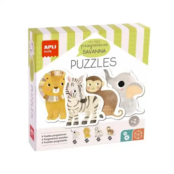 Apli Puzle My First Savanna – 16 Piezas Grandes – 4 Diseños de Animales – Potencia Psicomotricidad y Concentracion