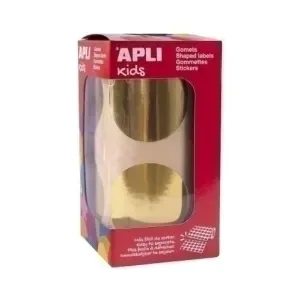 APLI ROLLO DE GOMETS REDONDOS Ã45MM METALIZADO – ADHESIVO PERMANENTE – 354 GOMETS POR ROLLO – FOMENTA LA CREATIVIDAD Y PSICOMOTRICIDAD – COLOR ORO