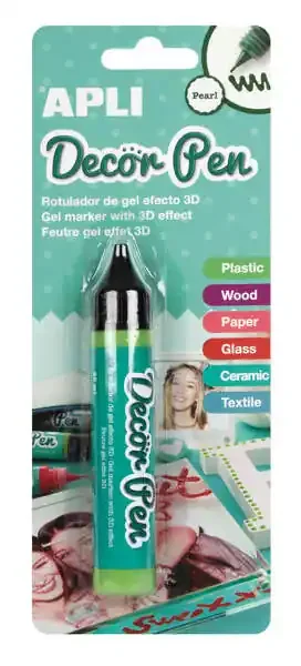 Apli Rotulador de Gel 3D con Acabado Perlado – 25ml – Ideal para Decorar Plastico, Madera, Papel, Cristal, Ceramica o Textil – Personalizacion Facil y Espectacular – Color Verde