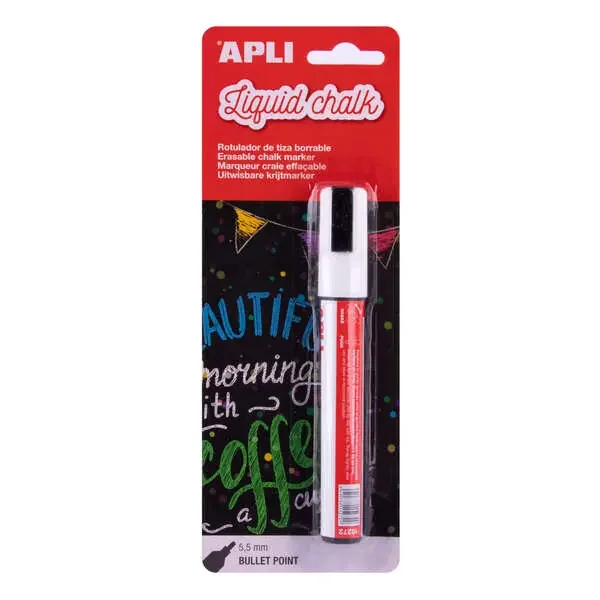 Apli Rotulador de Tiza Liquida – Punta Redonda de 5.5mm – Facil de Borrar con Paño Humedo – Secado Rapido y Uso Sencillo – Base Agua Libre de Toxicos