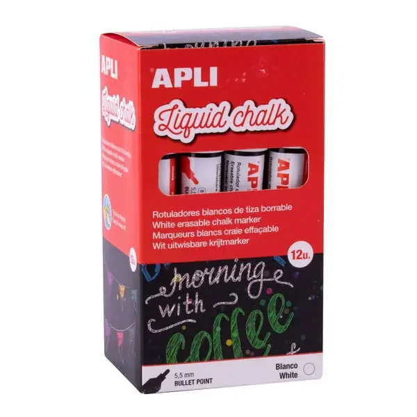Apli Rotulador de Tiza Liquida – Punta Redonda de 5.5mm – Ideal para Pizarras, Plastico, Ventanas, Ceramica, Vinilos, Metal, Etc – Facil de Borrar – Secado Rapido – Uso Sencillo