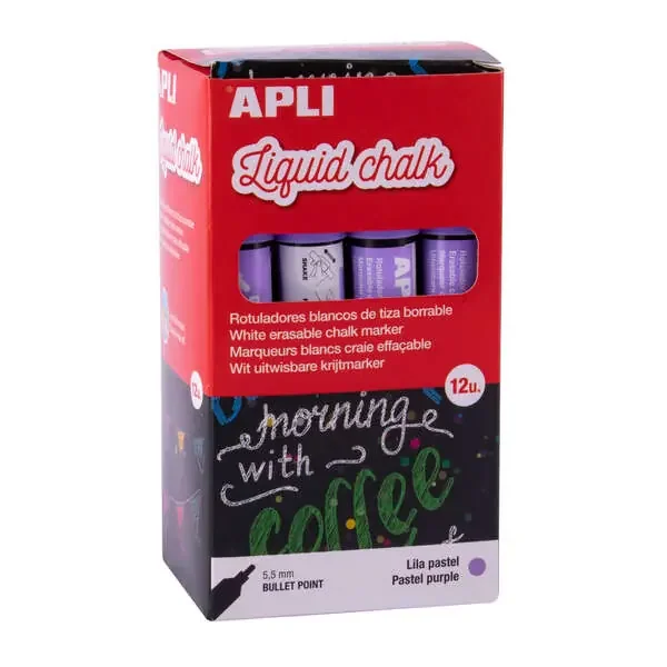 Apli Rotulador de Tiza Liquida Lila Pastel – Punta Redonda – Ideal para Pizarras, Plastico, Ventanas, Ceramica, Vinilos, Metal, Etc – Facil de Borrar – Secado Rapido – Uso Sencillo – Base Agua Libre de Toxicos
