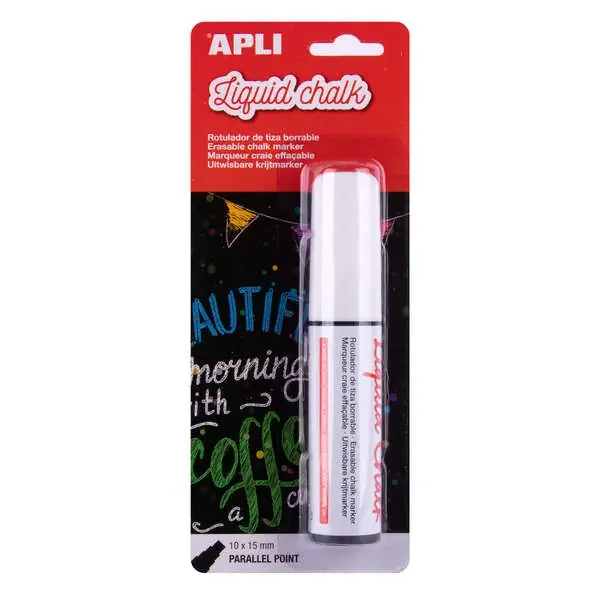 Apli Rotulador de Tiza Liquida Paralelo 10x15mm Blanco – Facil de Borrar con Paño Humedo – Secado Rapido y Uso Sencillo