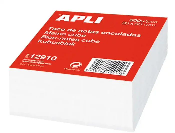 Apli Taco de Notas 80×80 – 500 Hojas – Adhesivo – Blanco