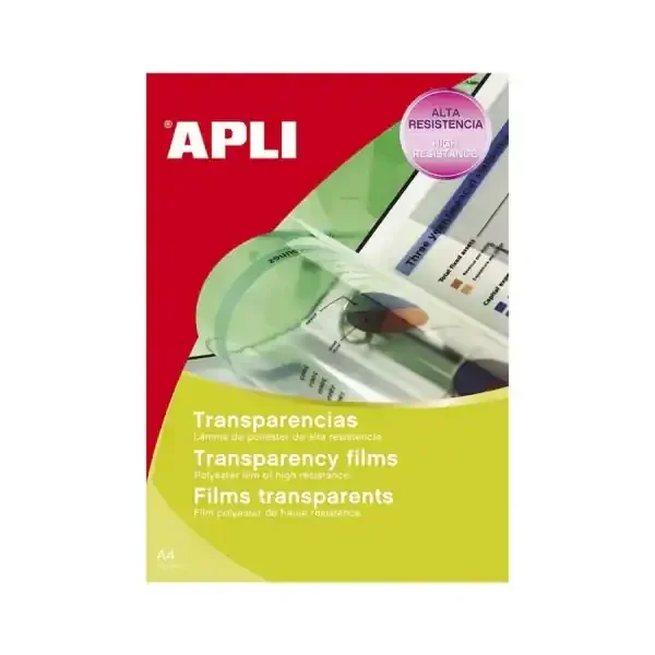 Apli Transparencias de Poliester A4 – Alta Calidad de Reproduccion – Gran Claridad – Secado Rapido – Alta Resistencia – Termo Estabilidad – Compatibles con Fotocopiadoras e Impresoras Populares