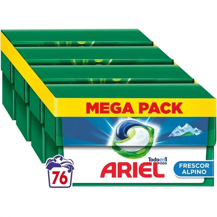 ARIEL PODS Todo en 1 Detergente Lavadora Liquido en Capsulas, 76 Lavados (4×19), 5 Acciones para una Limpieza Brillante en Frio