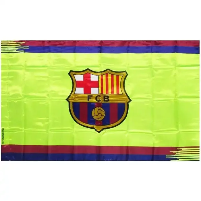 Bandera Fútbol Club Barcelona fondo fluor tamaño grande 150x100cm poliester producto oficial adaptada para poner palo