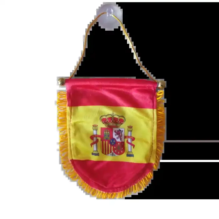 Banderín España con ventosa para coche diseño a dos caras tamaño 12x14cm