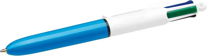 Bic 4 Colours Mini Boligrafo de Bola Retractil – Punta Media de 1mm – Trazo de 0.4mm – Tinta con Base de Aceite – Cuerpo Blanco/Azul – 4 Colores (12 uds)