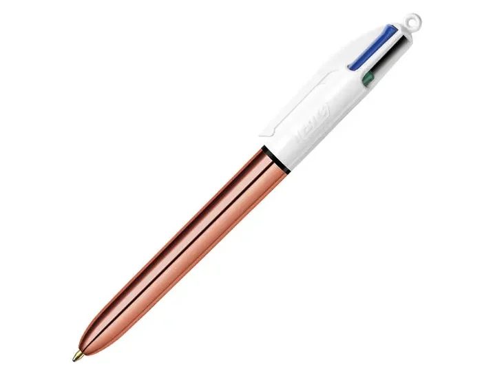 Bic 4 Colours Rose Gold Boligrafo de Bola Retractil – Punta Media de 1.0 mm – Tinta con Base de Aceite – Cuerpo Rosa Metalizado/Blanco (12 uds)
