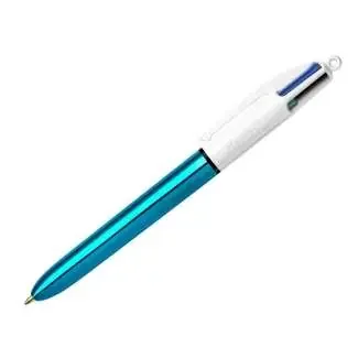Bic 4 Colours Shine Boligrafo de Bola Retractil – Punta de 1mm – Trazo de 0.4mm – Tinta con Base de Aceite – Cuerpo Azul Metalizado/Blanco – 4 Colores (12 uds)