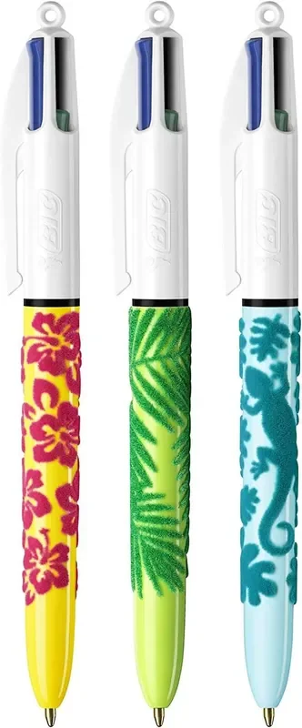 Bic 4 Colours Velours Expositor de 30 Boligrafos de Bola Retractiles – Punta Media de 1.0 mm – Tinta con Base de Aceite – Diseño Jungla