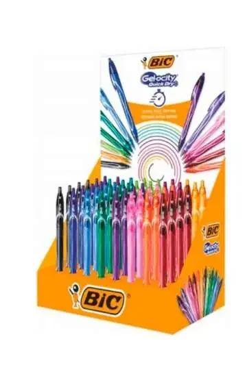 Bic Gel-Ocity Quick Dry Expositor de 48 Boligrafos Retractiles – Grip de Goma – Punta Media de 0.7mm – Secado Ultra Rapido – No Mancha el Papel – Colores Surtidos