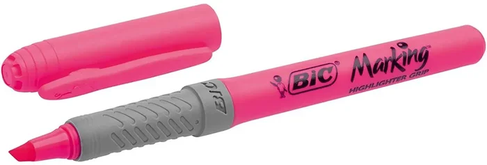 Bic Highlighter Grip Marcador Fluorescente – Tinta con Base de Agua – Punta Biselada – Trazo entre 1.60 y 3.30 mm – Color Rosa (12 uds)