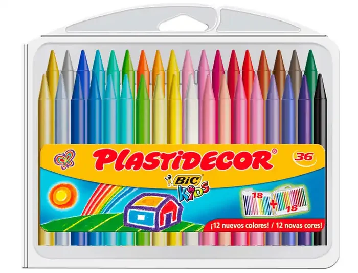 Bic Kids Plastidecor Caja de 36 Lapices de Cera – Extraresistentes – Facil de Sacar Punta – No Mancha