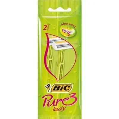 Bic Pure 3 Lady Pack de 2 Maquinillas de Depilacion Desechables de 3 Hojas – Tira Lubricante con Aloe Vera