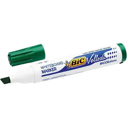 Bic Velleda 1751 ECOlutions Marcadores para Pizarra – Punta Biselada – Trazo entre 3mm y 5.5mm – Tinta con Base de Alcohol – Ecologico – Borrado Optimo – Color Verde (12 uds)