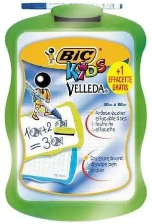 Bic Velleda Kids Pizarra Escolar Blanca y Milimetrada + 1 Marcador Velleda Azul + 1 Borrador – Dimensiones 20x30cm