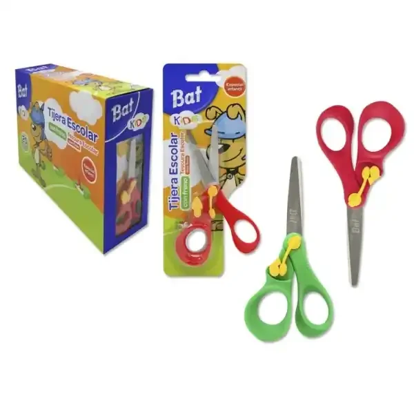 Bismark Bat Tijera Escolar 13cm con Freno Quality – Mangos en Plastico – Punta Roma – 2 Colores Surtidos (20 uds)